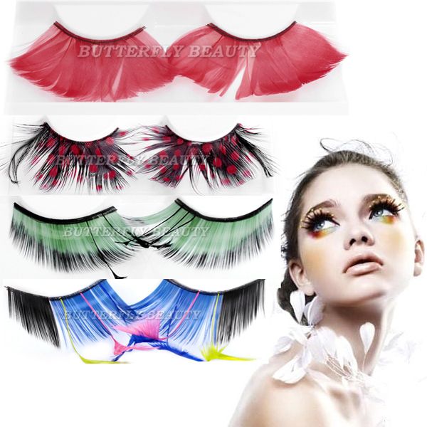  Long Fancy Feather False Fake Eyelashes Eye Lash Party Handmade