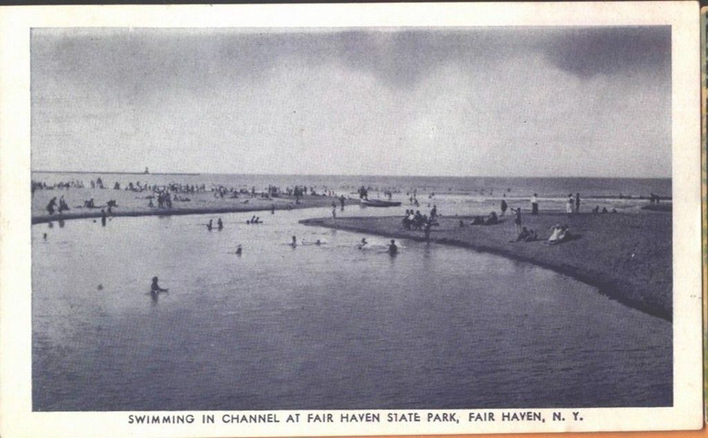  Swimming in Channel at State Park Fair Haven New York NY postcard view