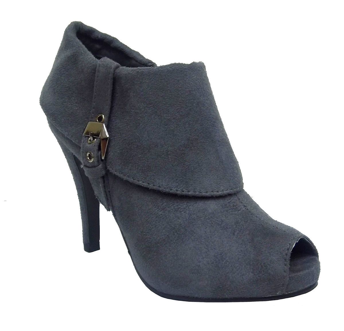 Forever Focus 15 Womens Grey Side Zip Fashion High Heel Bootie