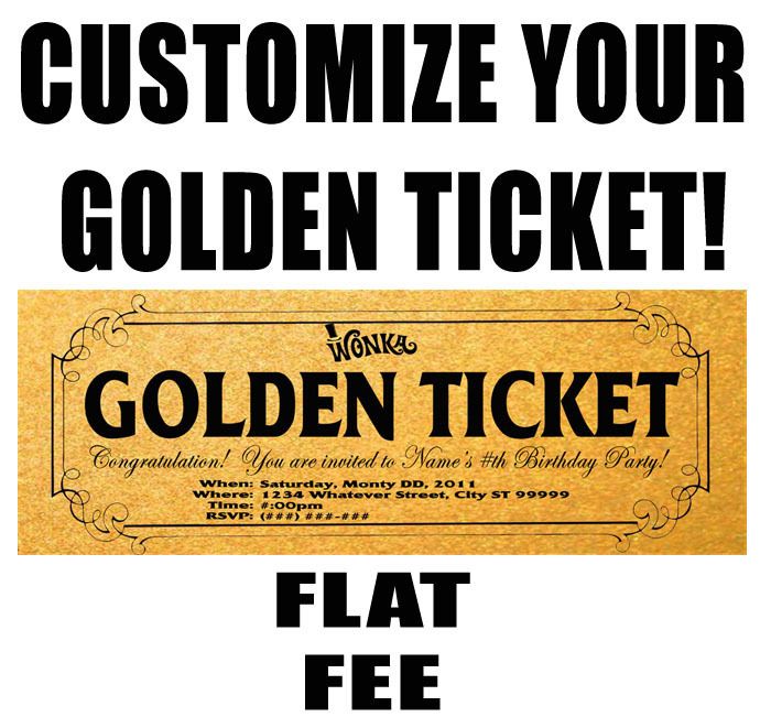 Willy Wonka Personalized Golden Ticket Flat Design Fee