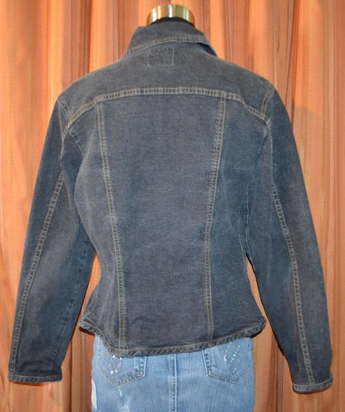 Faconnable Black Cotton Spandex Stretch Denim Jean Jacket Ladies