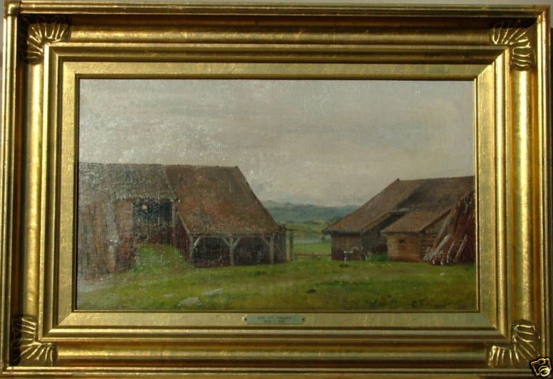 AAGAARD 19th c DANISH MASTER FARM BARNS LISTED OIL PAINTING FRAMED