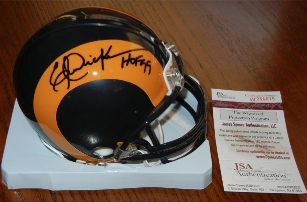 ERIC DICKERSON Signed RAMS HOF 99 Mini Helmet JSA witness COA