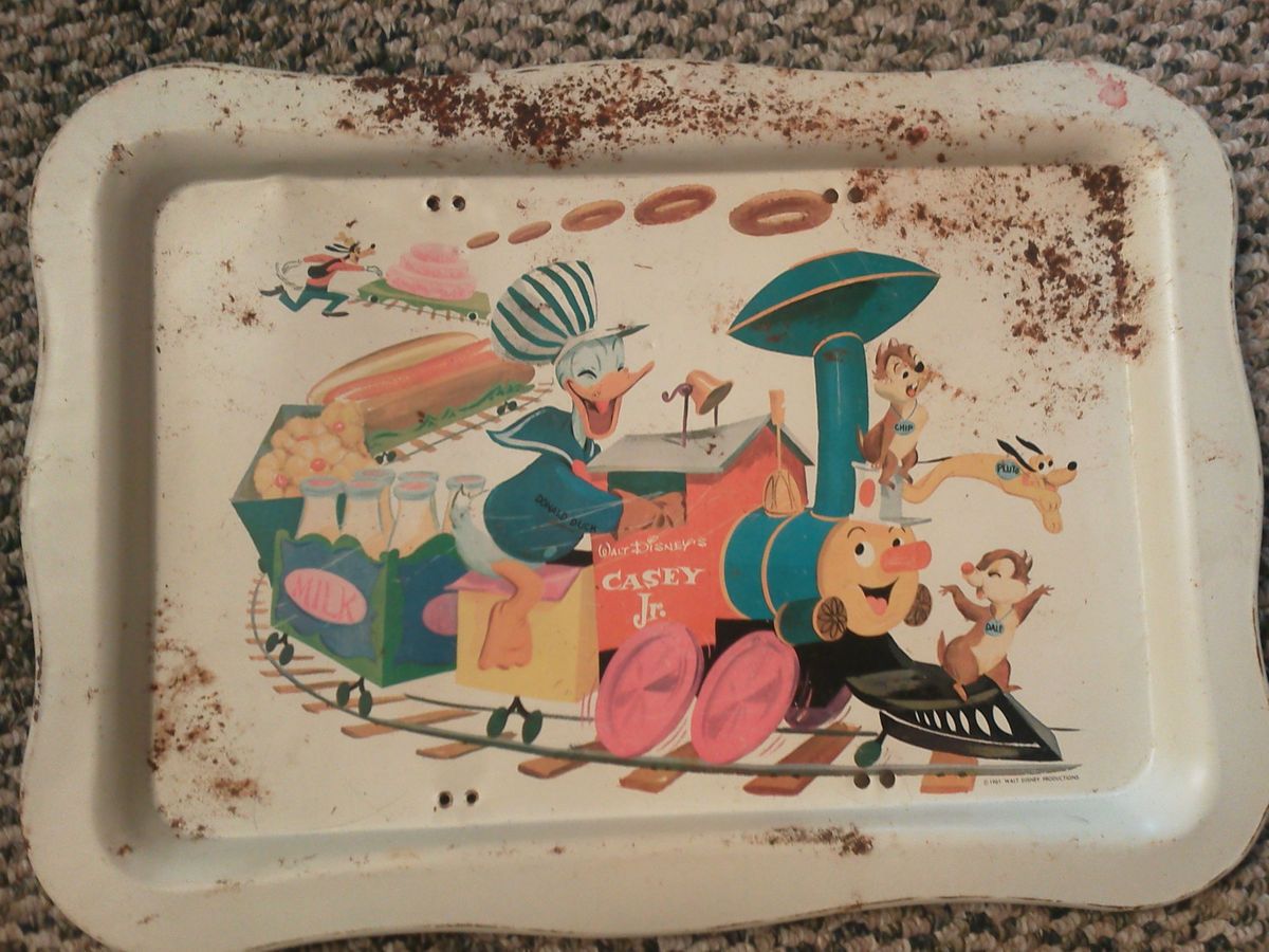 Vintage 1961 metal Disney tray Donald Chip Dale Pluto Goofy train No