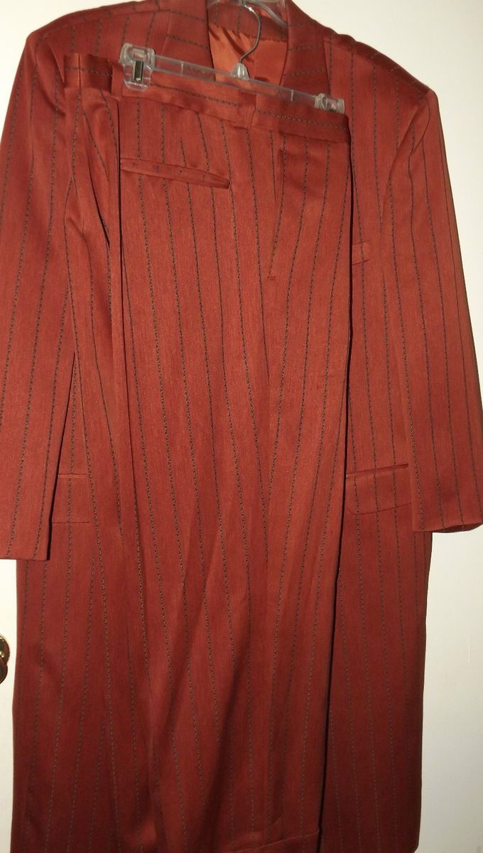 FALCONE MEN 3 PIECE X LONG BURNT ORANGE PINSTRIPE ZOOT SUIT 44R PANTS