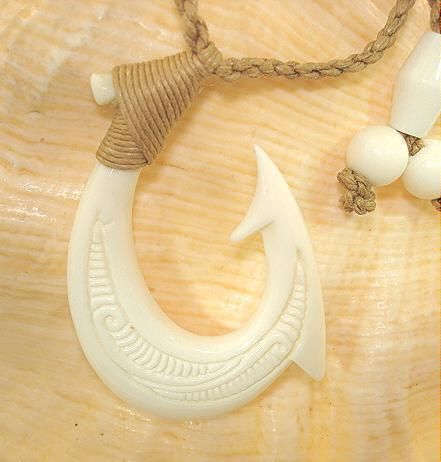  Carved Hei Matau Beef Cow Bone Fish Hook Pendant 27 Adjustable