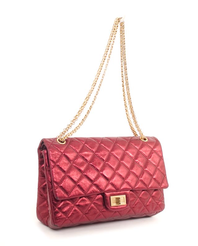 Chanel 2 55 227 Reissue Dark Red Fuschia Metallic Flap Bag