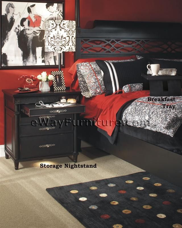 Black Wood American Federal King Sleigh Bed Master Bedroom Furniture