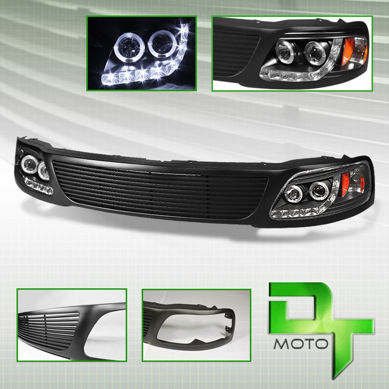 97 98 F150 Expedition Black Projector LED Head Lights Front