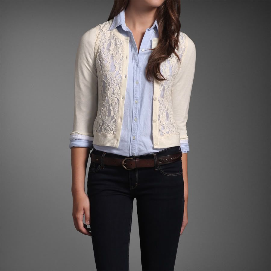 Abercrombie Hollister Women Cream Floral Lace Cardigan Sweater Top