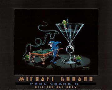 Michael Godard Pool Sharks II olives playing pool martini bad boys