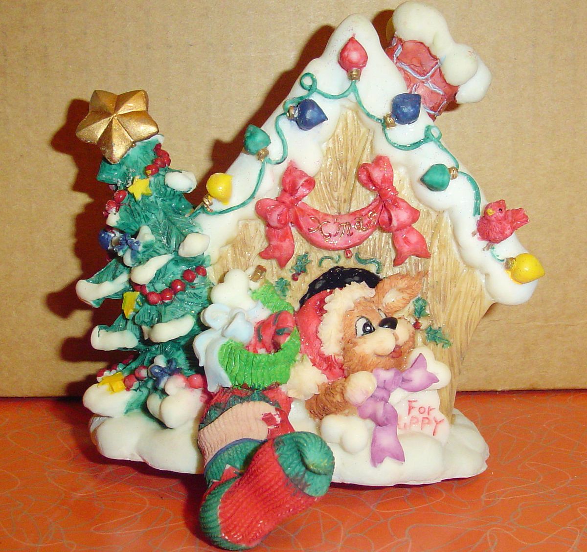 Dog House Fireplace Mantle Shelf Ceramic Christmas Holiday Decor by O