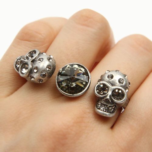  Crystal Vintage St Skull Two Finger Double Ring AU Size O US 7