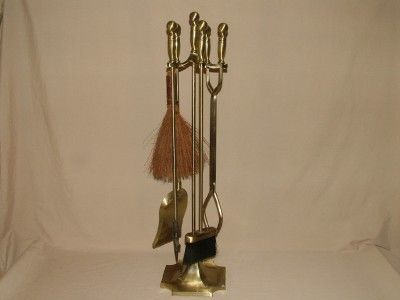 Brass Fireplace 6pc Tool Set Stand Clamp Poker Shovel Whisk Broom