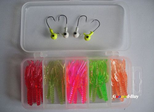 25pcs Soft Shrimp Lure 4pcs Jig Head Hook Fishing Bait