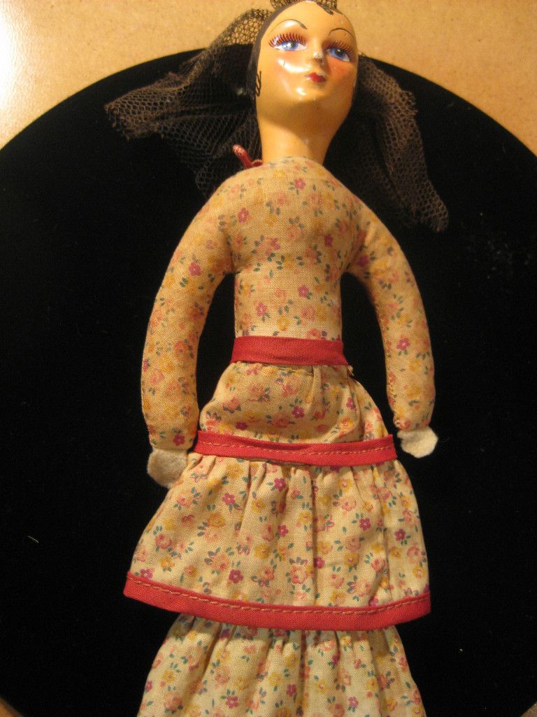 Vintage Cloth Doll Ethnic Flamenco Dancer Help Veil