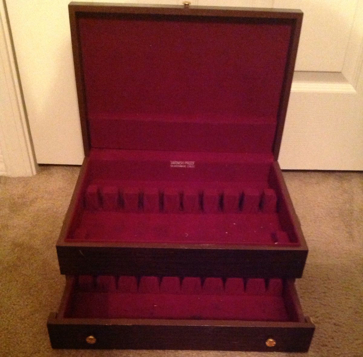 Flatware Storage Chest Box Wood Lined Tarnish Proof Silver Silverware