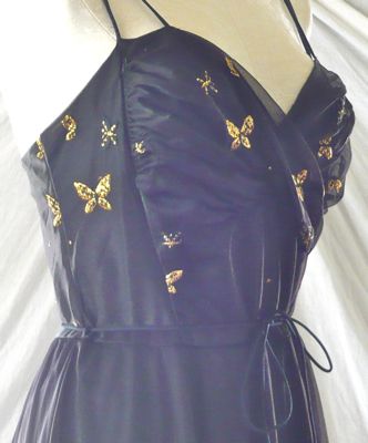 Eye Ful by Ruth Flaum Vintage 50s Negligee Black with Gold Embroidery