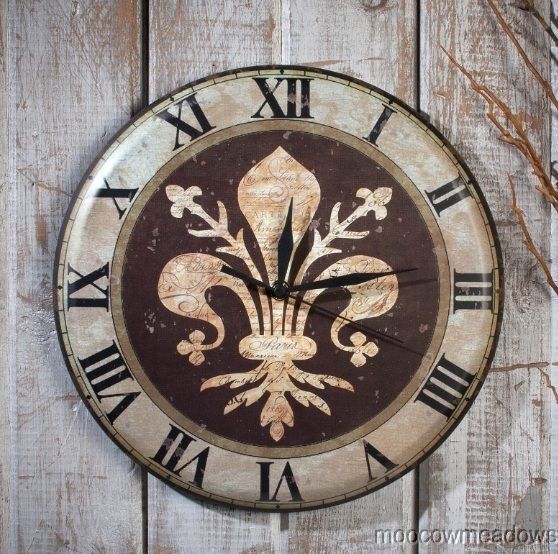 New FLEUR DE LIS ROUND WALL CLOCK 12 French Home Decor Accent Tan