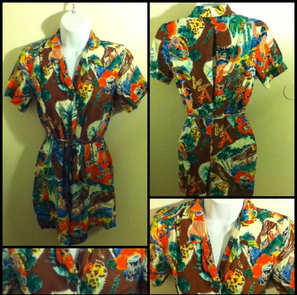 Vintage S Stewart Richer Reminiscence Hawaiian Romper Onesie Small