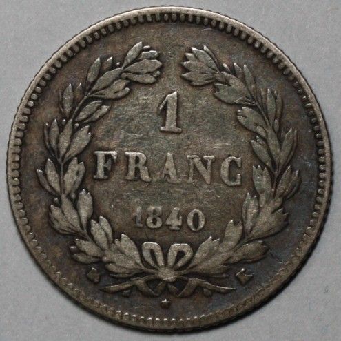 1840 K RARE (48K) BORDEAUX Mint France SILVER 1 Franc (Louis Philippe