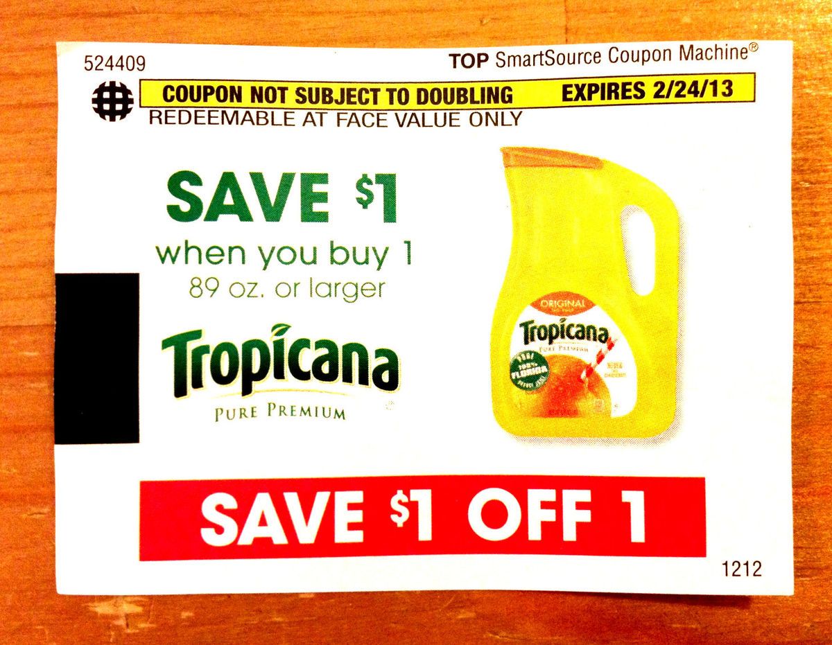 15 FOOD DRINK COUPONS 1 00 1 TROPICANA ORANGE JUICE 89 oz OR LARGER 2