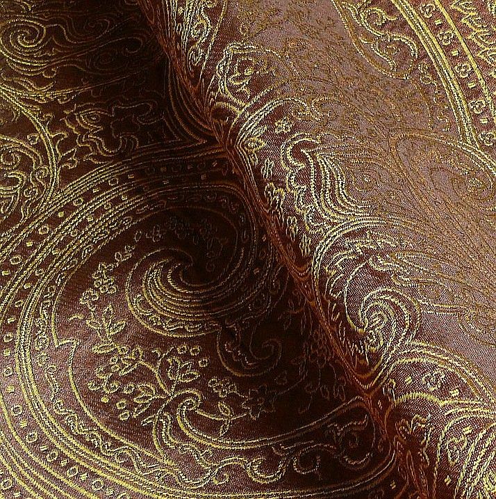 100 Silk Fine Line Damask Lampas Paisley Tobacco Brown