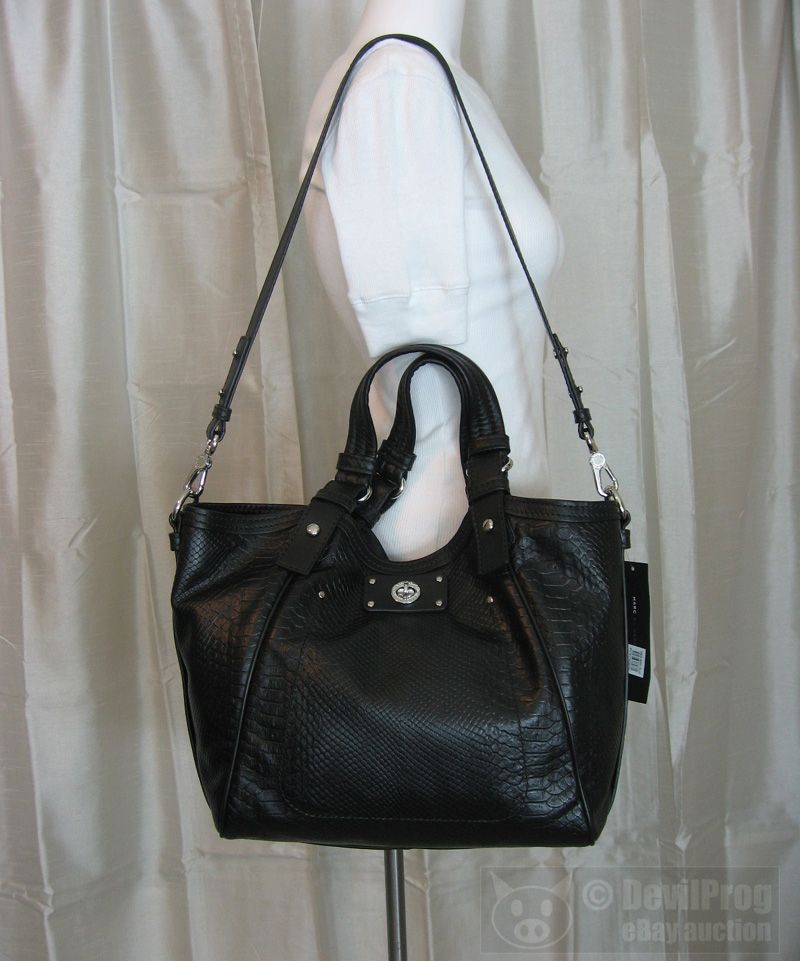  MARC JACOBS Totally Turnlock Fran Python Embossed Tote BLACK Bag NEW