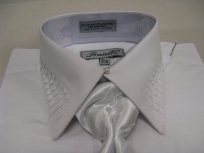 New Fratello Fashion Dress Shirt w Tie and Hanky Pleated White Size