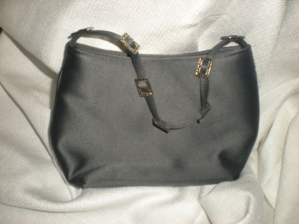 Franchi Satin Pewter Beaded Rhinestone Purse Handbag New Evening