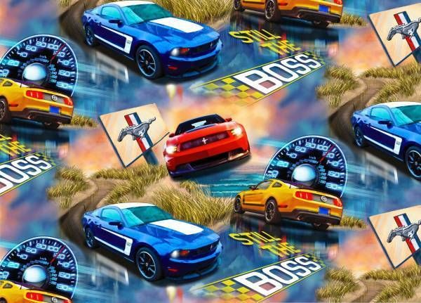 New Fleece Ford Mustang Cars Allover Fleece Fabric Print by the Yard