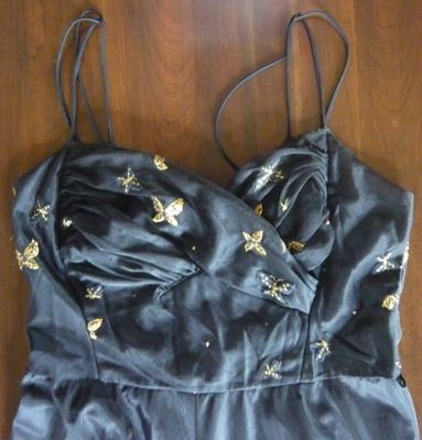 Eye Ful by Ruth Flaum Vintage 50s Negligee Black with Gold Embroidery