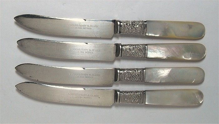 Landers Frary & Clark 4 Knives Mother of Pearl Handle Floral Bolster