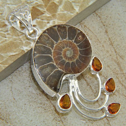 Silver Jewelry Ammonite Fossil Gemstone Pendant 2 2 4 Inch