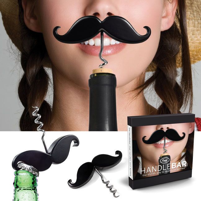 handlebar wine opener corkscrew fred mustache fun