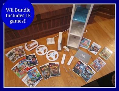Nintendo Wii White Console Bundle Includes 15 Games Many EXTRAS