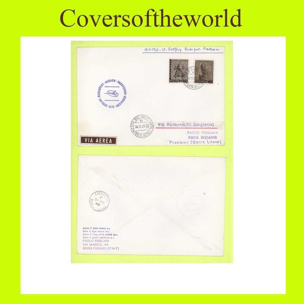 Vatican 1969 Interflug Budapest Freetown Flight Cover