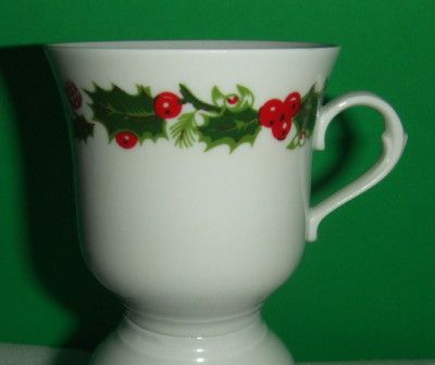 Vintage Freiberger Porzellan Christmas Holly Pair of Porcelain Cups