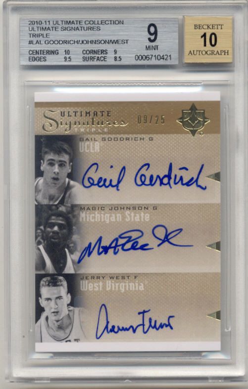  Ultimate Magic Johnson Jerry West Gail Goodrich 3x Auto 25 BGS 9 AU 10