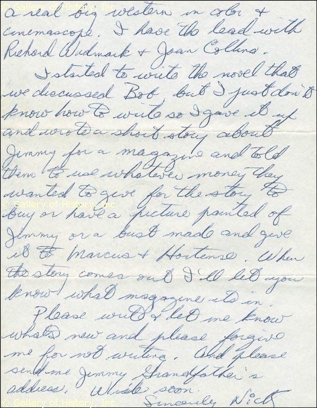 Nick The Rebel Adams Autograph Letter Signed 03 28 1956