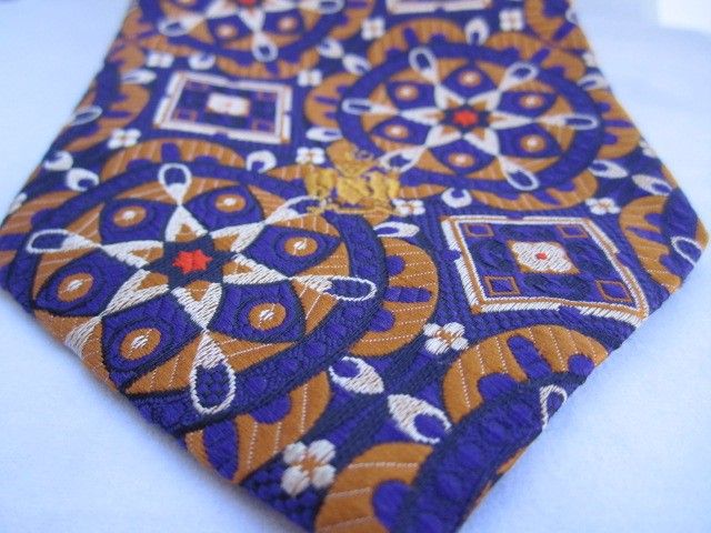  Neck Tie Oleg Cassini Harris & Frank Purple Geometric Embroidered