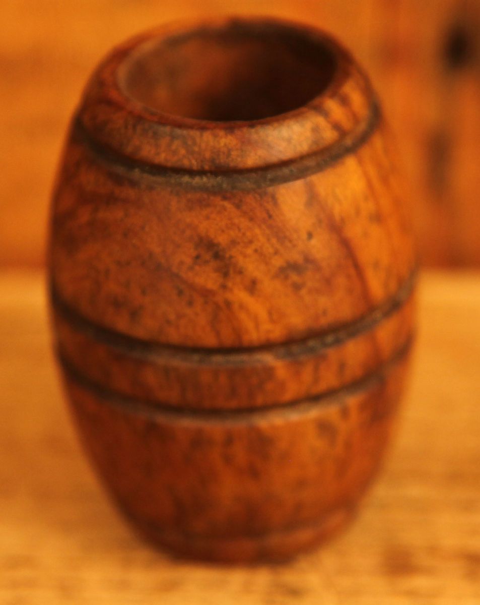  Antique Olive Wood Barrel Open Salt