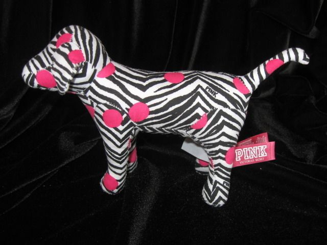 Victoria Secret Plush Dog Zebra Dot White Puppy Stuffed Animal Pink