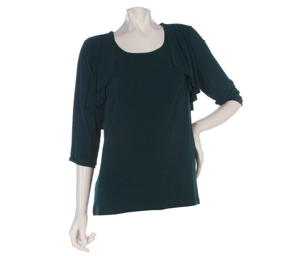 George Simonton Milky Knit Scoop Neck Top Capelet 3 4 Slv Green 3X New