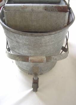 Vintage White Mop Bucket Wringer On Wheels Large Original Label