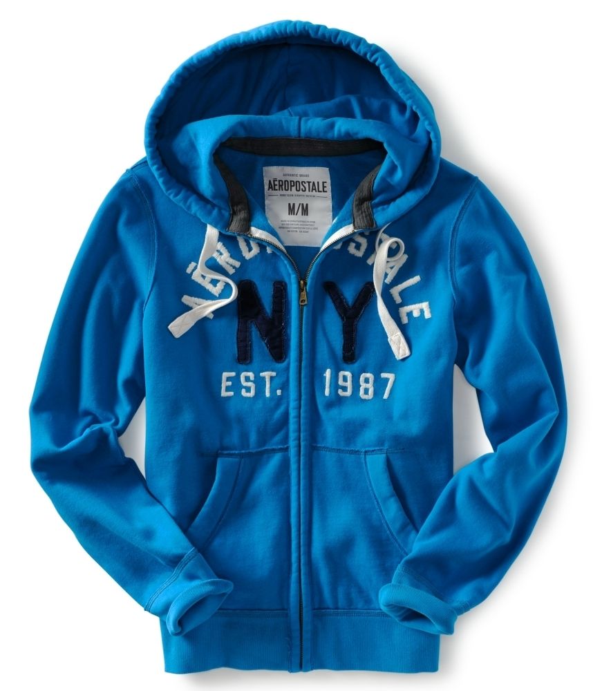 Mens Aeropostale Aero NY 87 EST. 1987 Full Zip Hoodie Blue 3XL XXXL