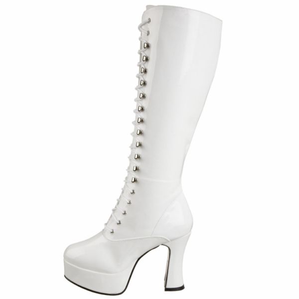 Funtasma White Patent 4 Lace Up Knee High 1 Platform Boot EXO2020 B