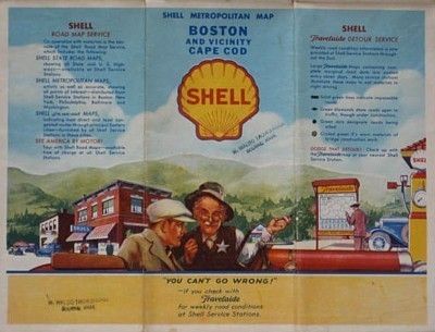 1931 SHELL Gas Station Road Map BOSTON CAPE COD Massachusetts Salem