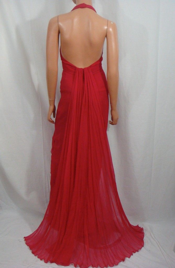 Marchesa Flyaway Halter Chiffon Gown Dress New $980 6 Notte Raspberry