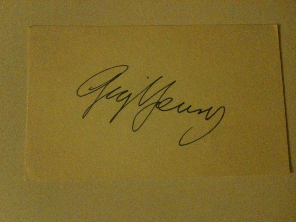 Gig Young (d. 1978) actor Signed cut Autograph. Original signature on